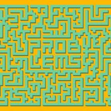 Green and orange maze. Center walls spell out the word "problems"